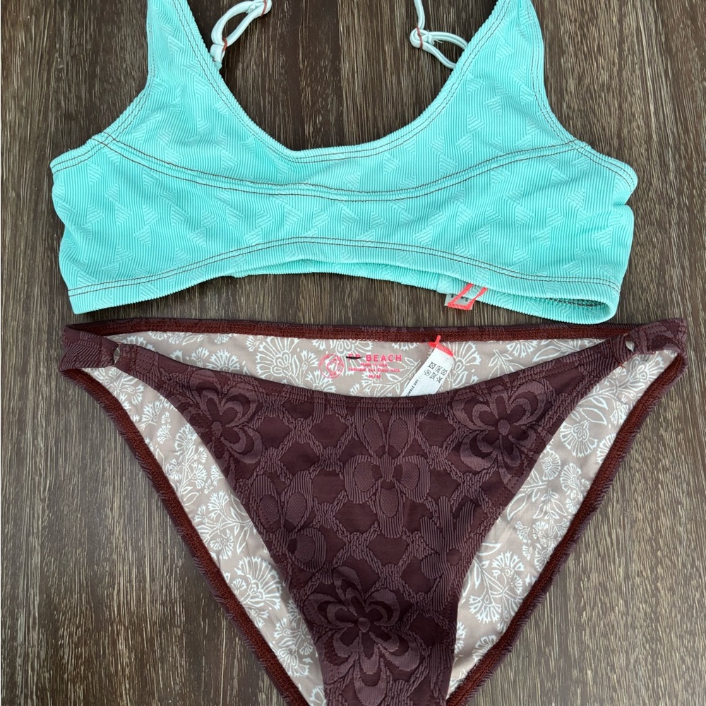 Free People Beach 
Mint and Brown Bikini Set- Size M-NWOT